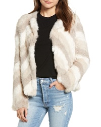 Love Token Chevron Stripe Genuine Rabbit Fur Jacket