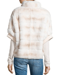 Gorski Rabbit Fur Short Sleeve Jacket Beige Stripe