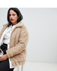 New Look Plus New Look Curve Teddy Faux Fur Bomber In Oatmeal