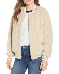 MOTHE R The Snap Faux Shearling Letterman Jacket