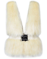 Choies Apricot Faux Fur Waistcoat With Pu Binding V Neck