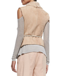 Donna Karan Self Belted Vest W Fur Collar