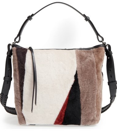 AllSaints Kita Genuine Shearling Shoulder Bag Beige 348