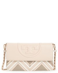 Beige Geometric Leather Clutch