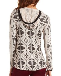 Charlotte Russe Hooded Open Front Aztec Cardigan