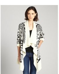 Romeo & Juliet Couture Ivory And Black Geometric Draped Collar Open Cardigan Sweater