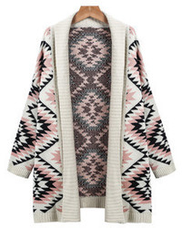 Apricot Long Sleeve Geometric Knit Cardigan Sweater