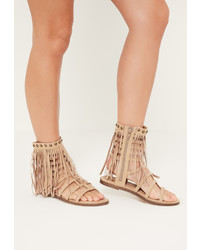 Missguided Nude Tassel Ankle Cuff Gladiator Shoes