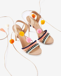 Express Pom And Tassel Lace Up Heeled Sandals