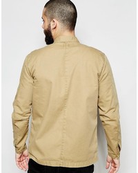 Asos Brand Military Herringbone Shirt In Shacket Styling In Stone