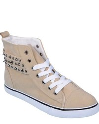 Journee Collection Studded High Top Sneakers Havie Beige Ornated Shoes