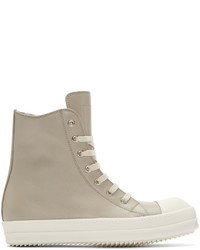 Rick Owens Taupe Leather High Top Sneakers