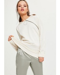 Missguided Cream Ring Pull Zipped Hoodie