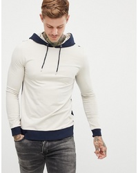 ASOS DESIGN Muscle Hoodie With Colour Blocking In Beige And Navy