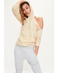 Missguided Nude Cold Shoulder Hoodie