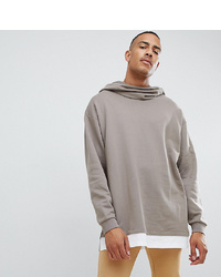 ASOS DESIGN Tall Oversized Hoodie In Beige With Slouch Neck And Hem Extender