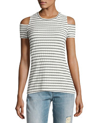 1 STATE 1state Ribbed Striped Cold Shoulder Top Cream