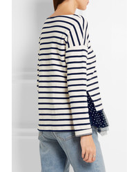 J.Crew Polka Dot Tulle Trimmed Striped Jersey Top Cream