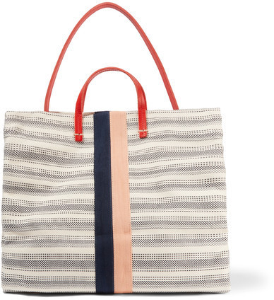 Clare Vivier Clare V Simple Textured Leather Trimmed Striped Canvas Tote  Cream, $395, NET-A-PORTER.COM
