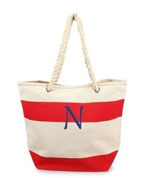 Cathy's Concepts Monogram Stripe Canvas Tote Red