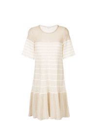 Beige Horizontal Striped Casual Dress