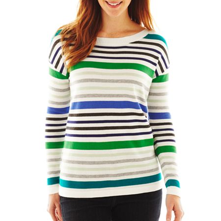 Liz Claiborne Long Sleeve Ballet Neck Striped Sweater, $29 | jcpenney ...