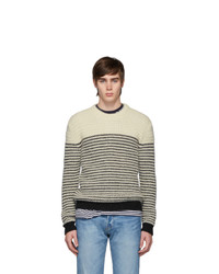 Saint Laurent Off White And Black Stripes Crewneck Sweater