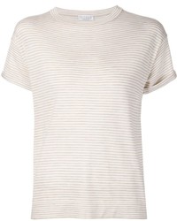 Beige Horizontal Striped Crew-neck T-shirt