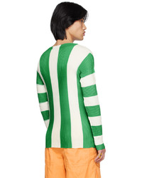 Sunnei Green White Pleated Stripe T Shirt