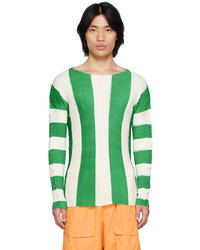 Sunnei Green White Pleated Stripe T Shirt
