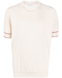 Brunello Cucinelli Striped Trim Cotton T Shirt