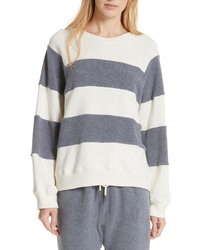 Beige Horizontal Striped Fleece Sweatshirt