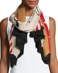 Burberry Lightweight Patterned Logo Scarf Stone