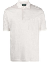 Beige Horizontal Striped Linen Polo