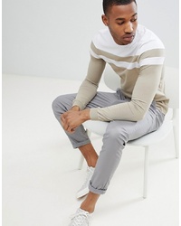 ASOS DESIGN Muscle Fit Long Sleeve T Shirt With Cut And Sew In Beige