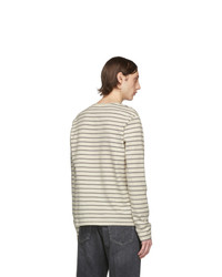 Tiger of Sweden Jeans Off White And Black Striped Salk Long Sleeve T Shirt