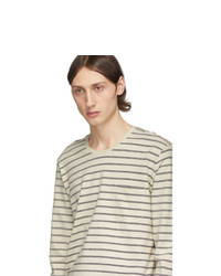 Tiger of Sweden Jeans Off White And Black Striped Salk Long Sleeve T Shirt