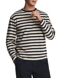 Reiss Perry Stripe Long Sleeve Pocket T Shirt In Navystone At Nordstrom