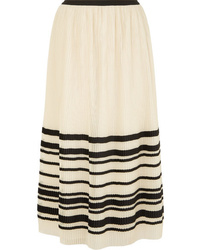 Beige Horizontal Striped Midi Skirt