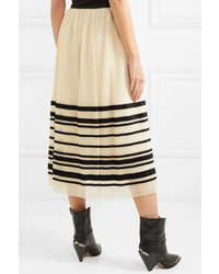REDVALENTINO Pleated Striped Tulle Midi Skirt