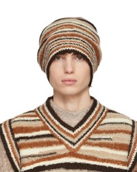 Beige Horizontal Striped Mohair Beanie