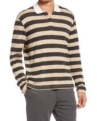 Beige Horizontal Striped Polo Neck Sweater