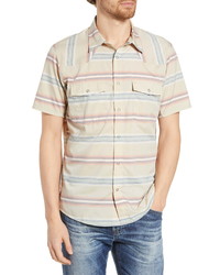 Beige Horizontal Striped Short Sleeve Shirt