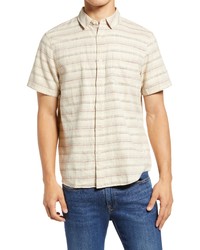 Marine Layer Stripe Selvedge Short Sleeve Cotton Button Up Shirt