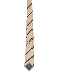 Brunello Cucinelli Beige Burgundy Striped Tie