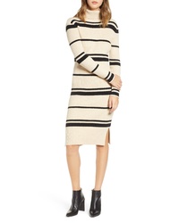 Beige Horizontal Striped Sweater Dress