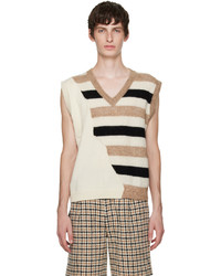 Beige Horizontal Striped Sweater Vest