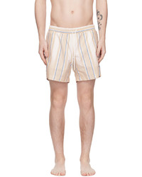 Beige Horizontal Striped Swim Shorts