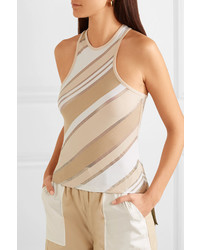 Ganni Striped Stretch Jersey And Tulle Tank