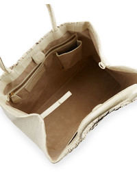 Nancy Gonzalez Crocodile Medium Striped Convertible Tote Bag Cream